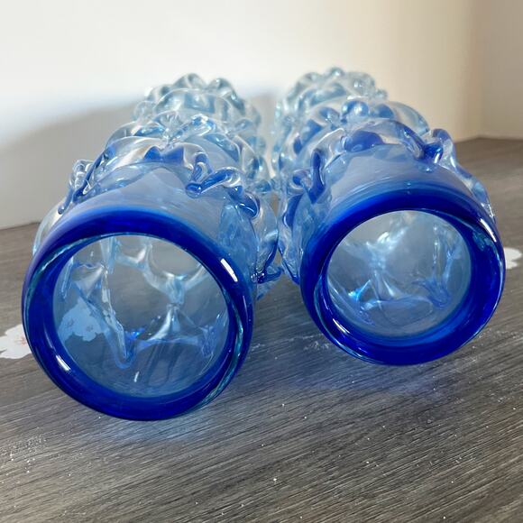Vintage Hand Made Cobalt Blue Ombré “Web” Italian Art Glass Vase Pair 13” - Picture 11 of 12